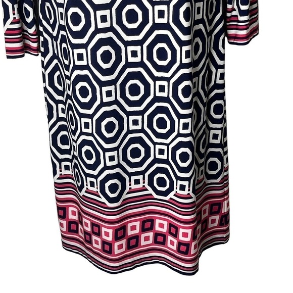 Eliza J Women's Size 8 Shift Sheath Dress Geometric Print Lined Black White Pink - Picture 3 of 10